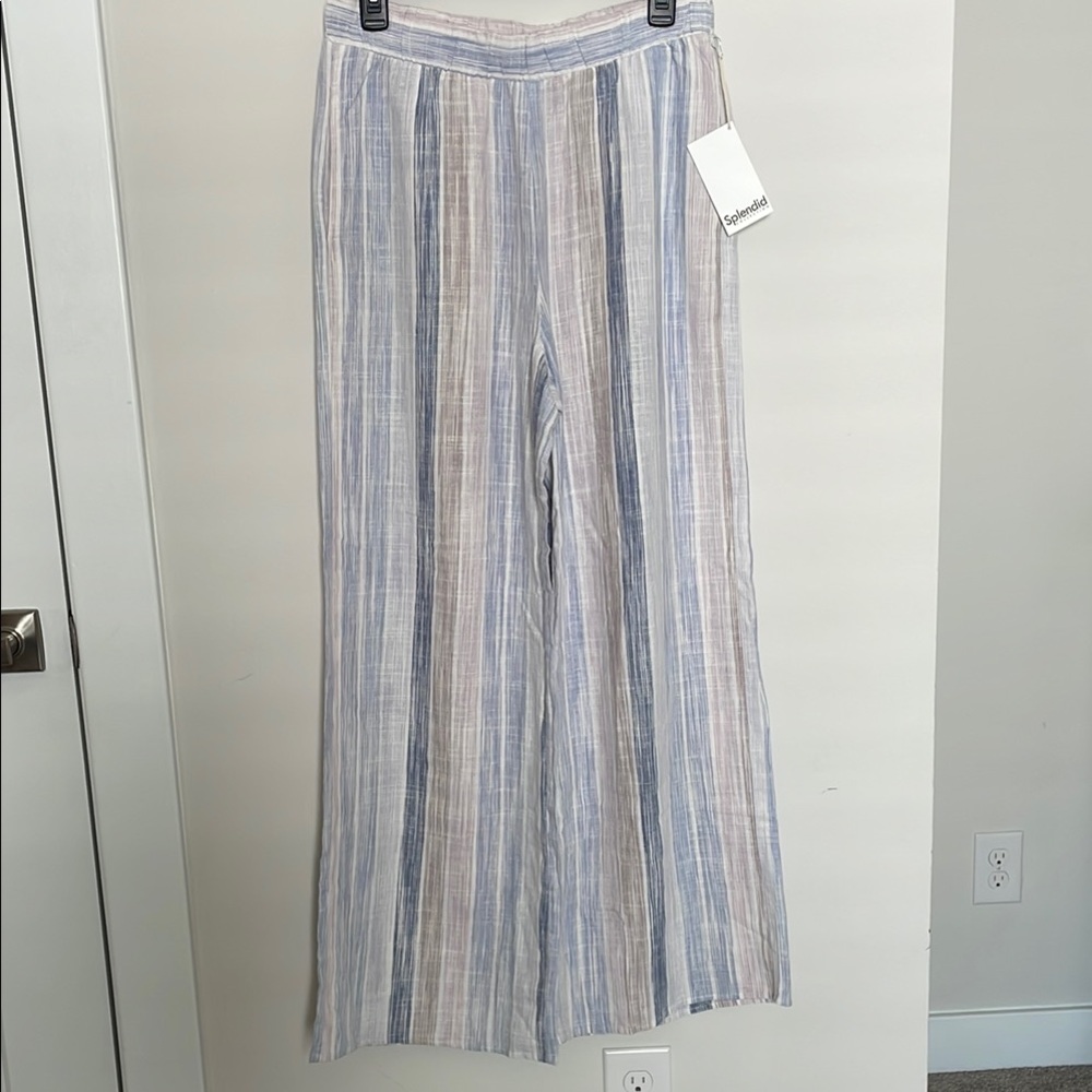 NWT SPLENDID Striped Linen Blend Wide-Leg Pants